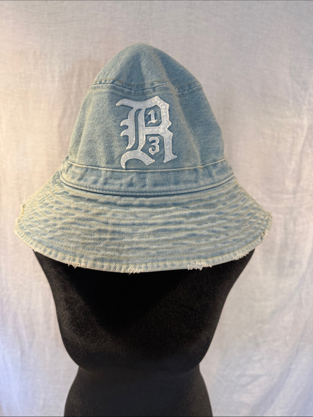 R13 Light Blue Denim Bucket Hat with White Embroidered Logo - Picture 3 of 7